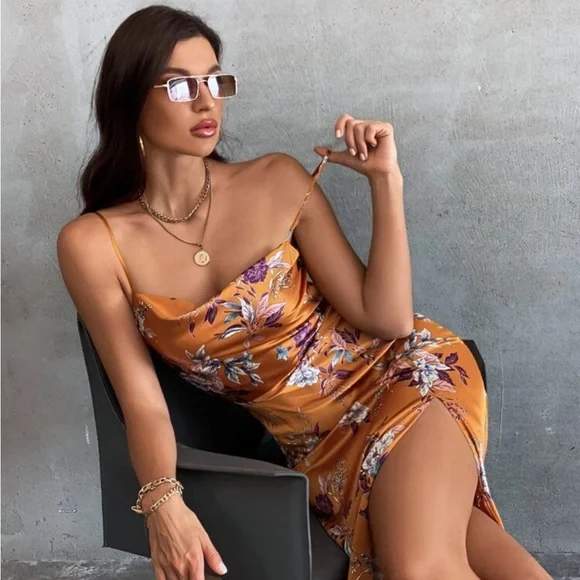 floral satin cami dress Amazon.com: NACUII Floral Print Ruched Slit Thigh Satin Cami Dress Women Casual Dress : Clothing, Shoes & Jewelry